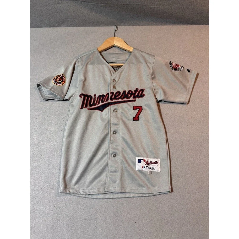 Joe Mauer Minnesota Twins Authentic Majestic Grey Jersey 50 Seasons Youth XL